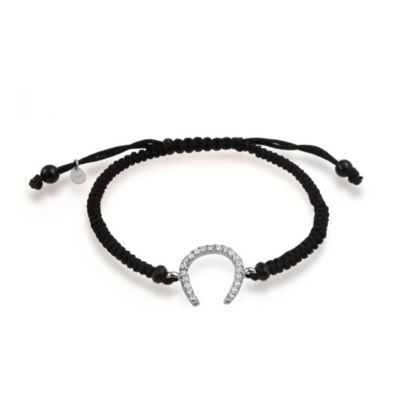 Good Luck Equestrian Strand Bracelet with Horseshoe and Cubic Zirconia Sterling Silver