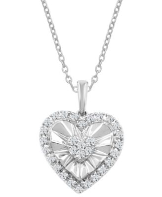 Macy's - Diamond Heart Cluster 18" Pendant Necklace (1/6 ct. t.w.) in Sterling Silver