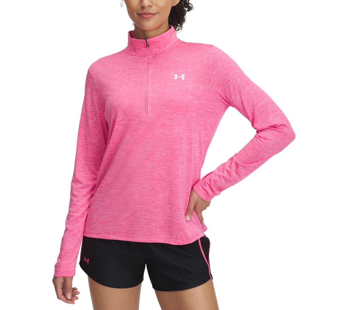 Under Armour Women's Twist Tech Quarter-Zip Logo Top - Super Pink