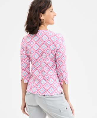Women's Printed Cotton 3/4-Sleeve Top, Exclusively at Macy's