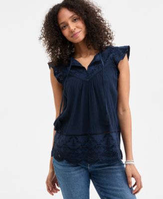 Style & Co Women's Mixed-Media Lace-Trimmed Top, Created for