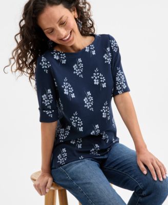 Petite Printed Elbow-Sleeve T-Shirt