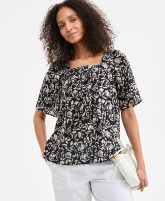 Style & Co - Women's Cotton Square-Neck Ditsy-Print Top