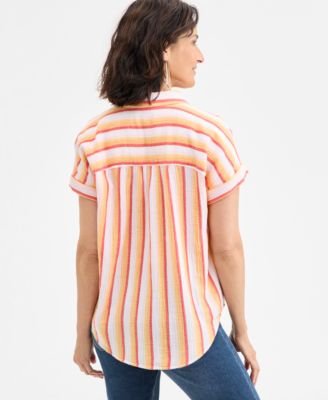 売れ筋商品|||スタイルアンドコー カットソー トップス レディース Women's Printed Cotton Gauze Camp Shirt, Exclusively at Macy's Floral Indigo 25753491_fpx.tif?$filterlrg$&