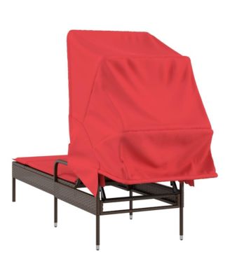 Sun Lounger with Canopy Brown Poly Rattan