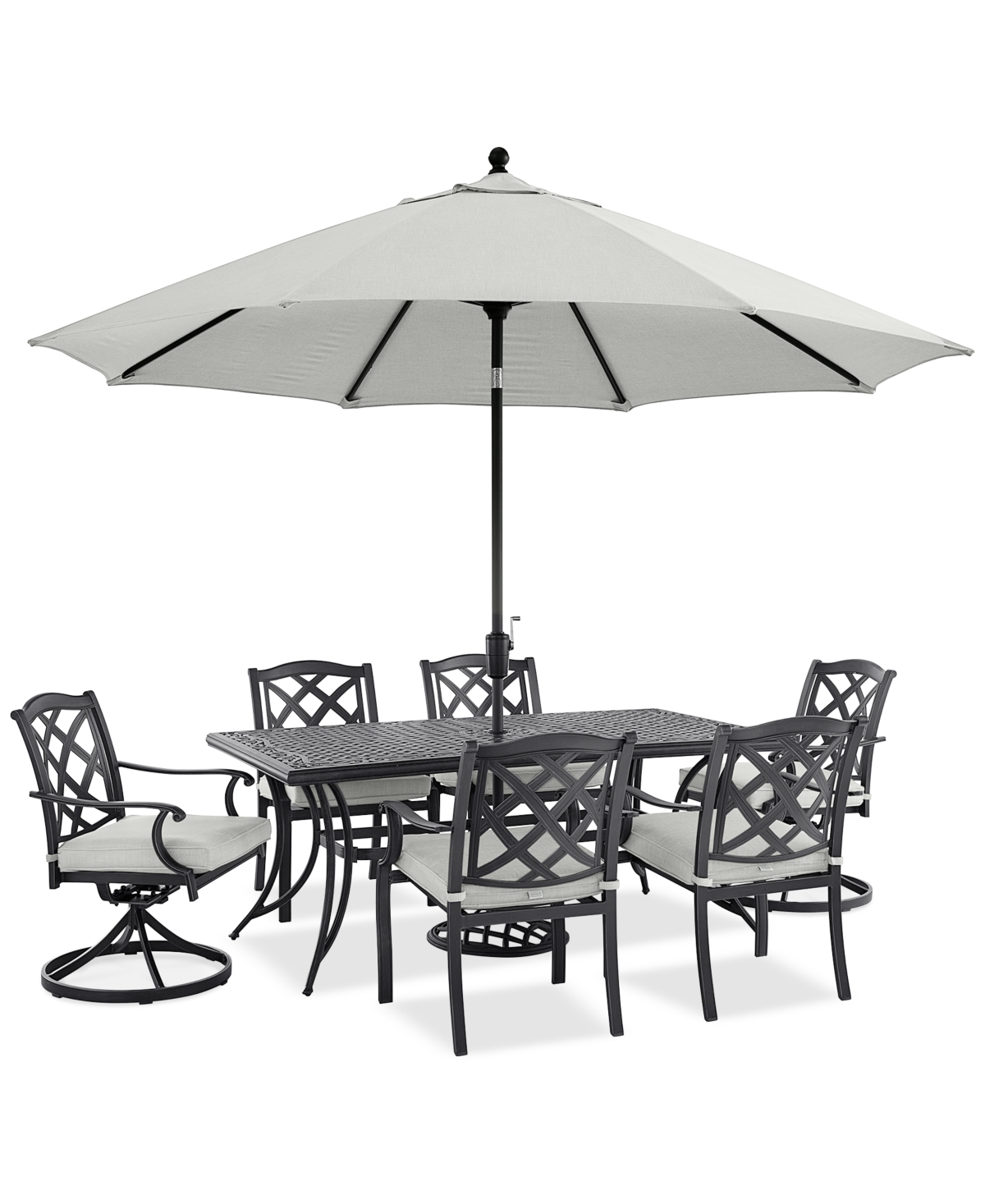 Agio Wythburn Outdoor Dining 7pc Set (72"x 38" Table & 4 Scroll Dining Chairs & 2 Scroll Swivel Chairs)