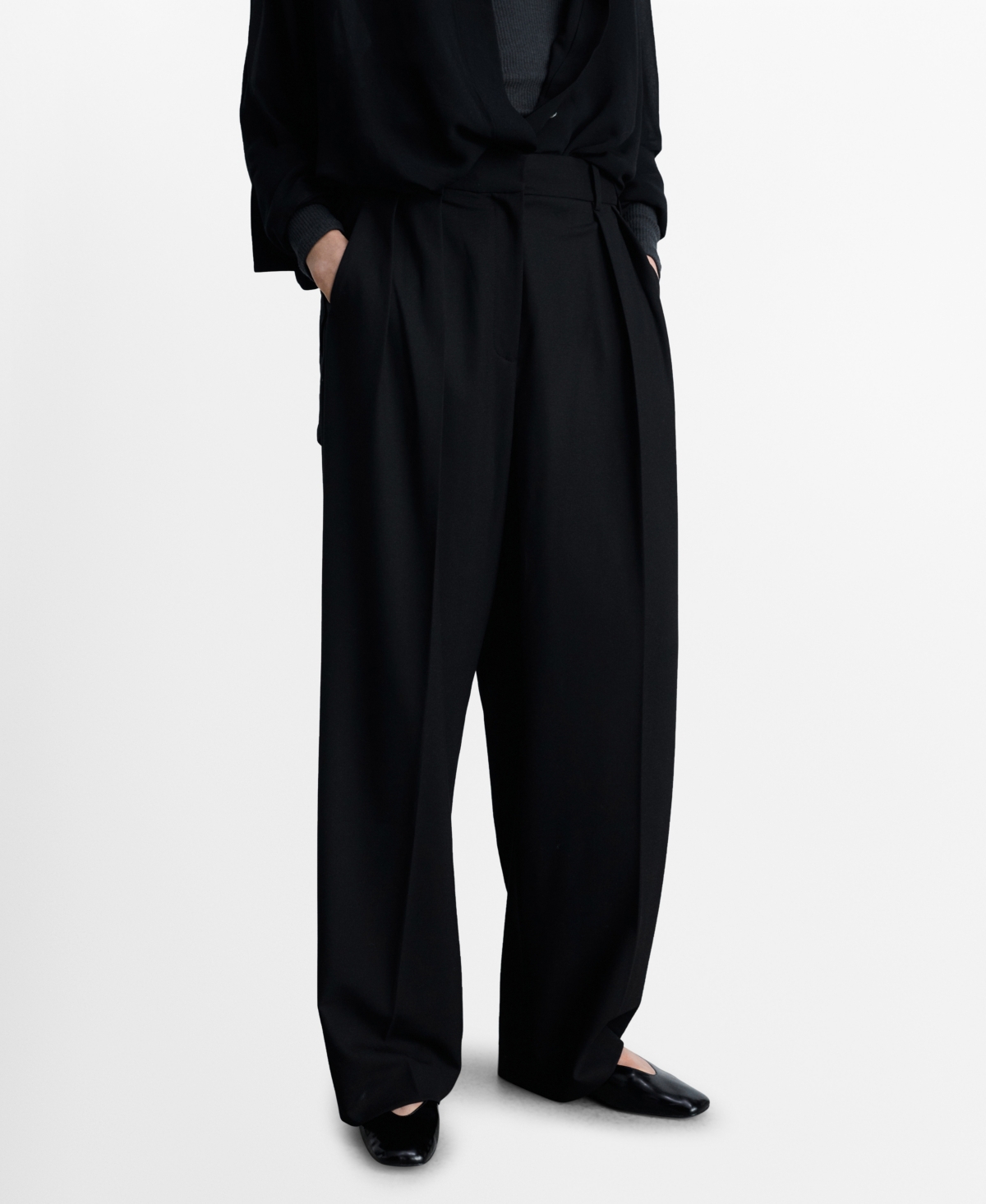 Shop Mango Women's Wide Leg Pleated Trousers In Black