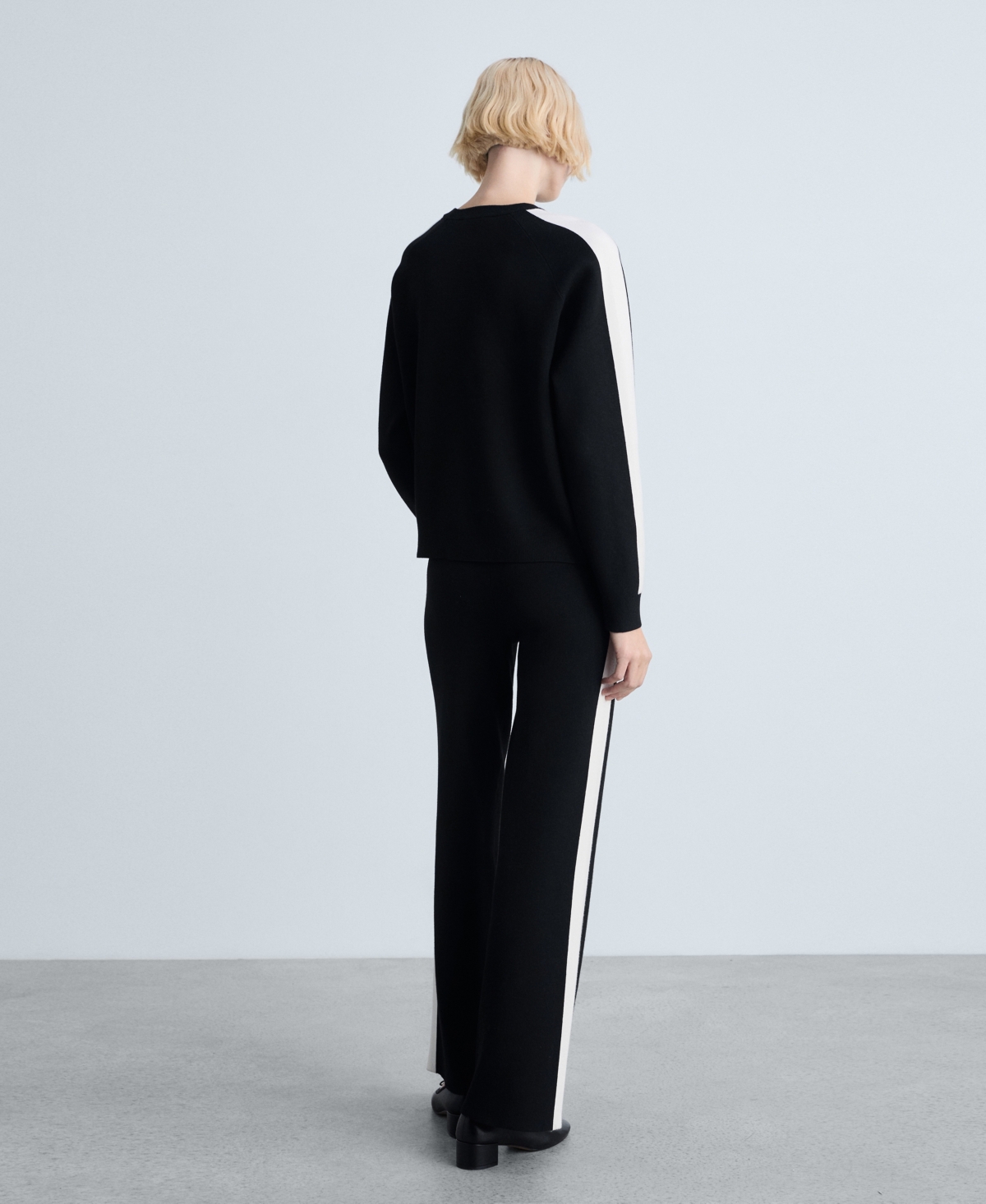 Shop Mango Women's Contrasting Stripes Knitted Trousers In Black