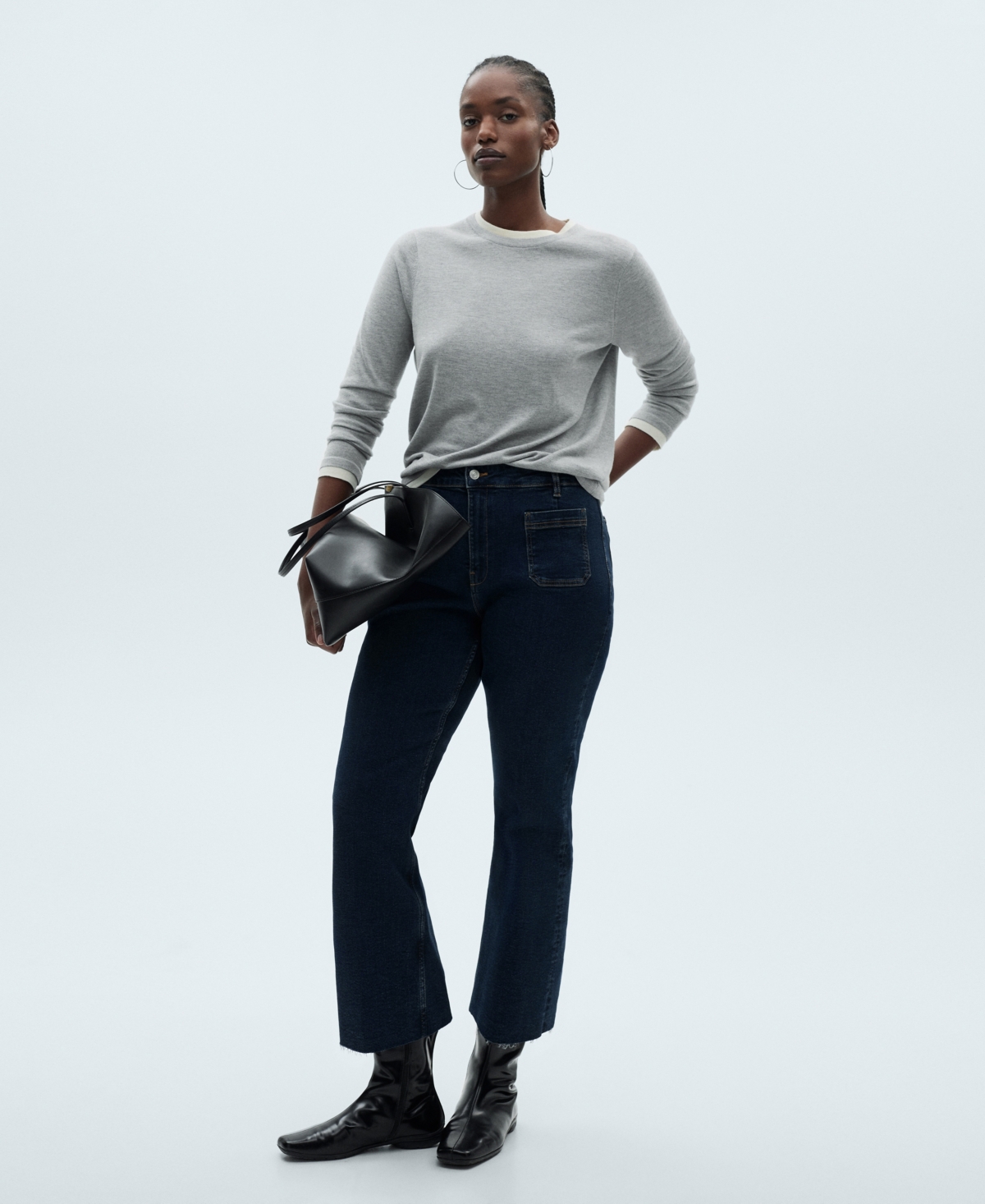 Mango Women's Flared Cropped Jeans In Dark Blue