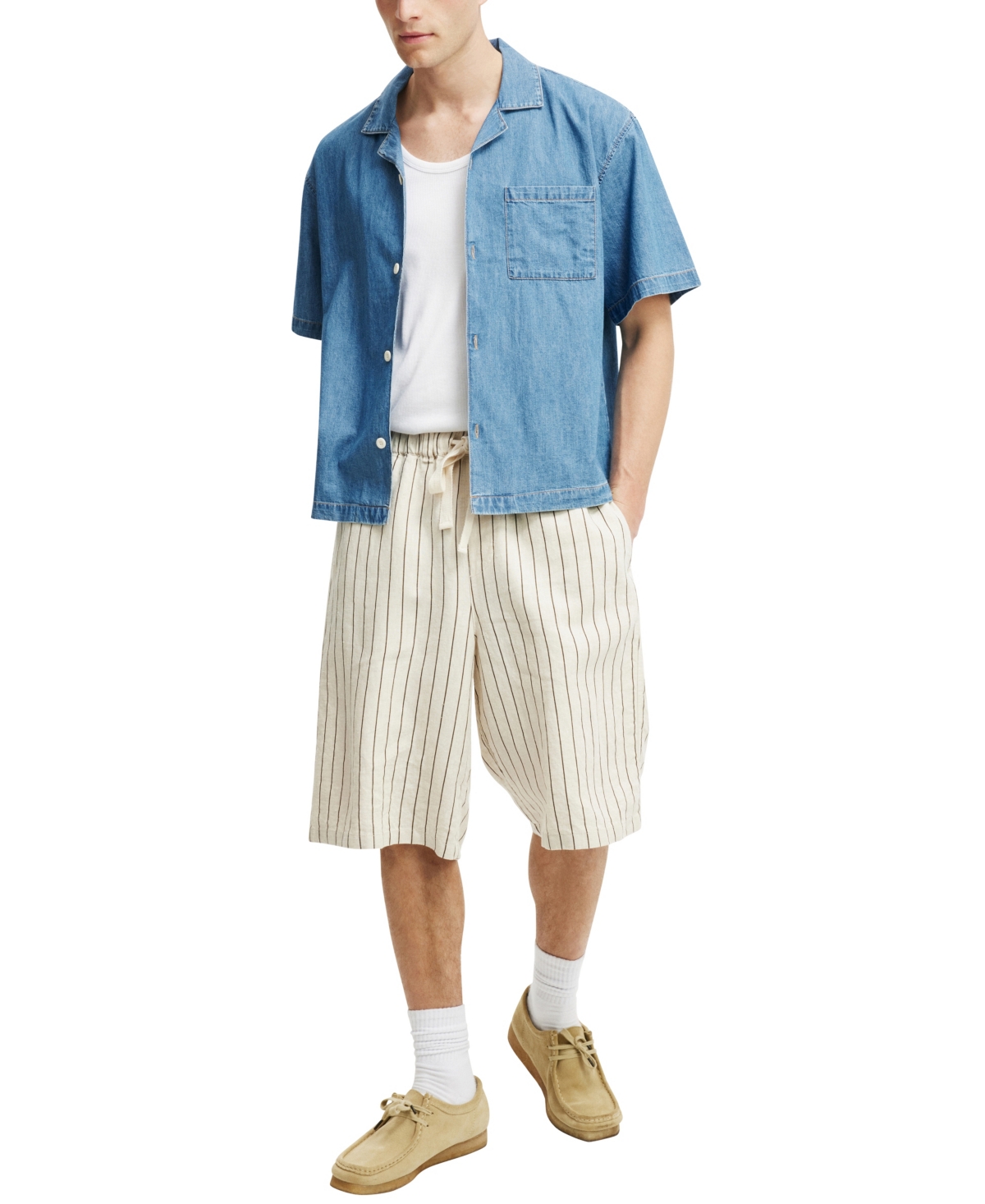 Shop Cotton On Men's Denim Box Fit Short Sleeve Shirt In Mid Blue Rinse