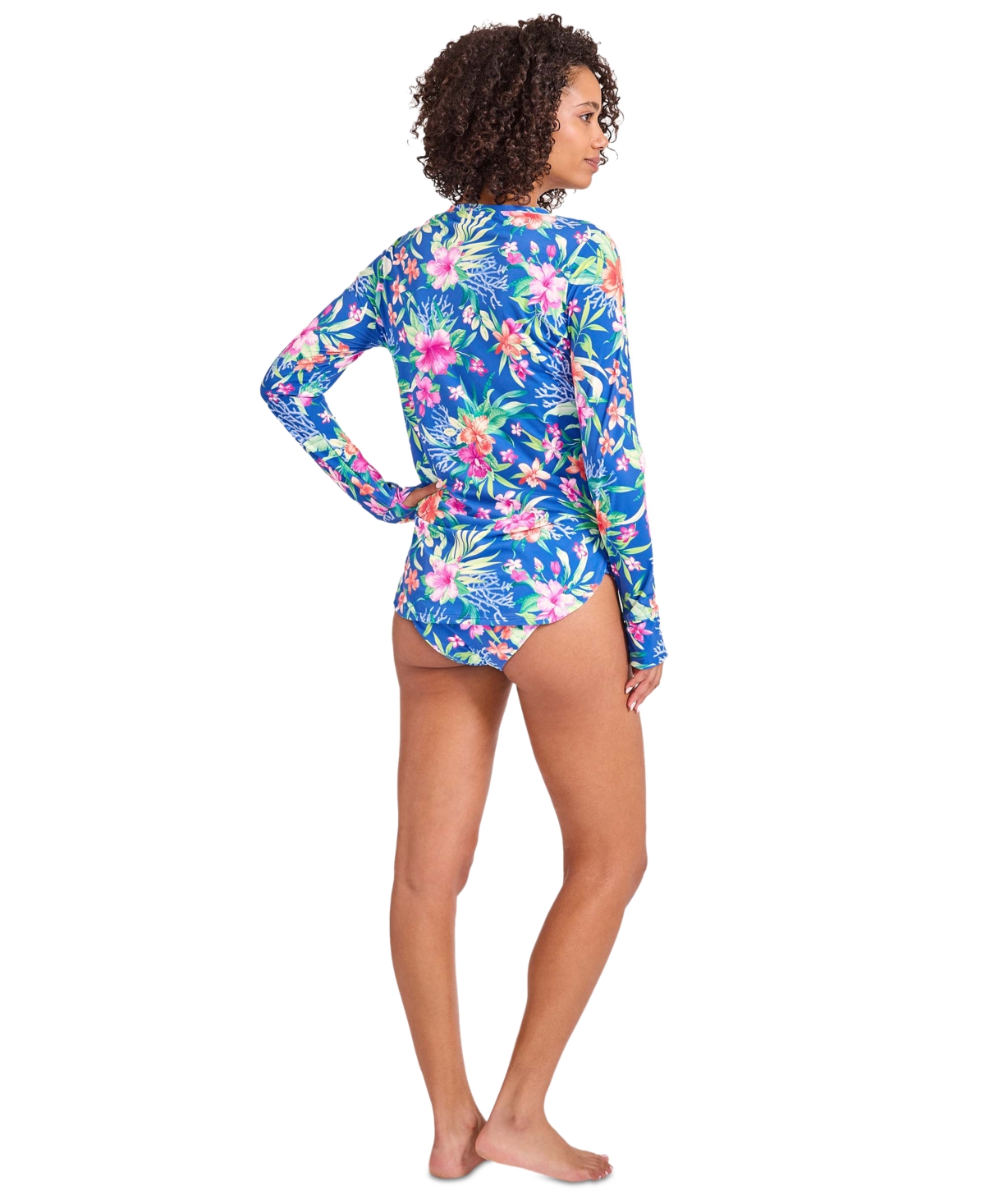 Tommy Bahama Women's Floral-print Long-sleeve Rash Guard In Palace Blue
