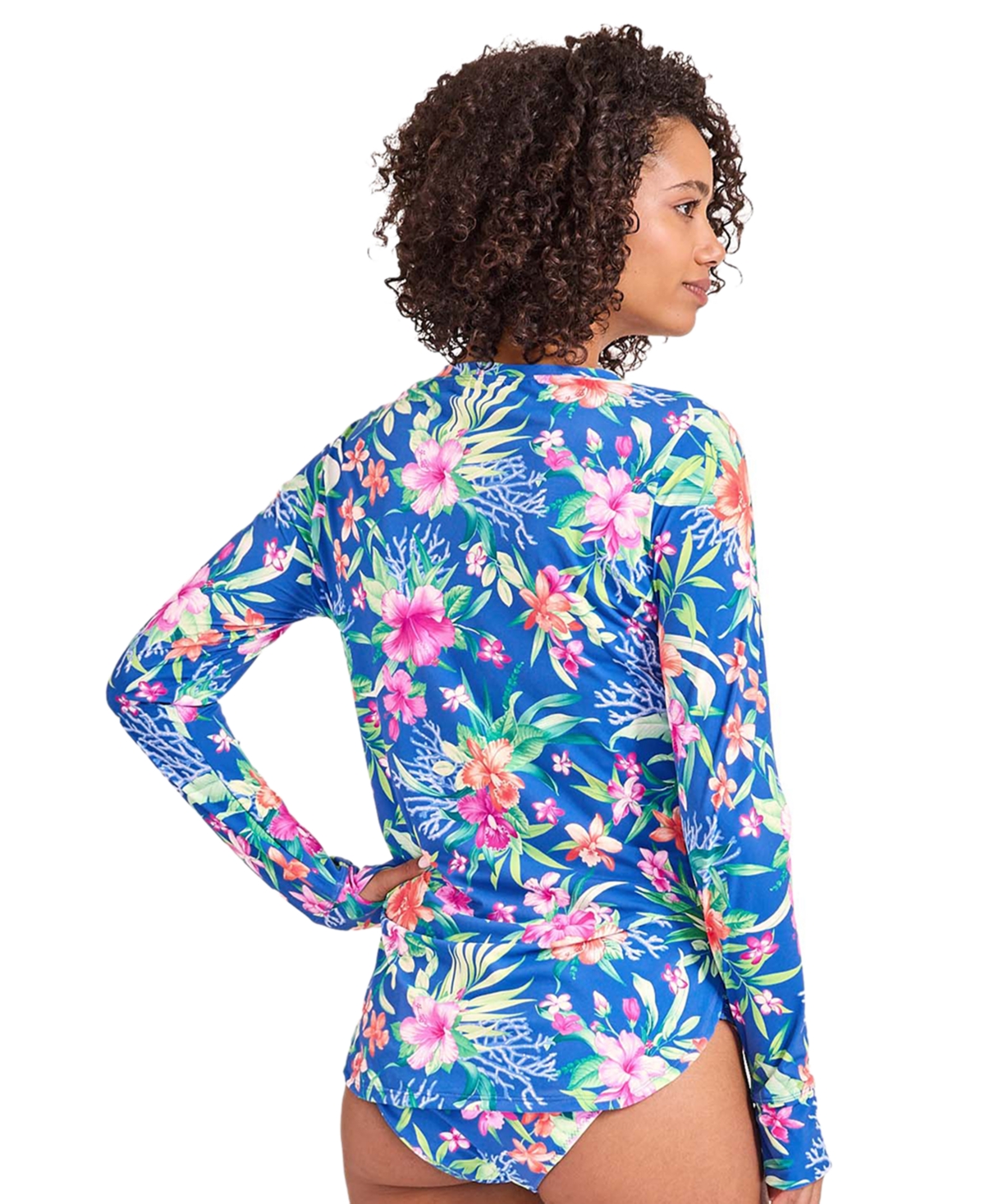 Tommy Bahama Women's Floral-print Long-sleeve Rash Guard In Palace Blue