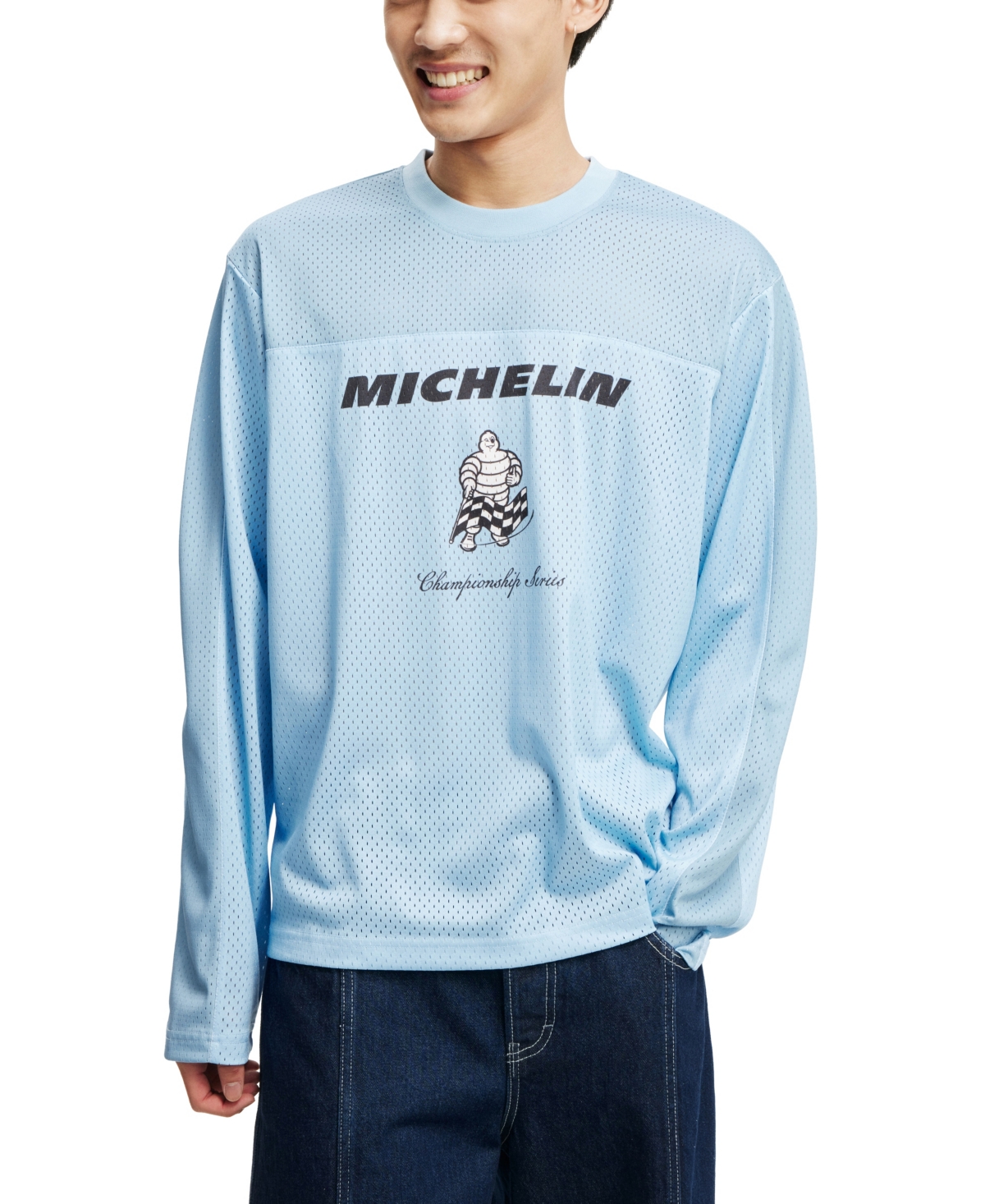 Shop Cotton On Men's Michelin Bmx Jersey T-shirt In Pearl Blue,late Night Blue,michelin