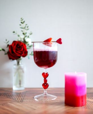 Red Heart Stemmed Wine Glasses, Set of 2