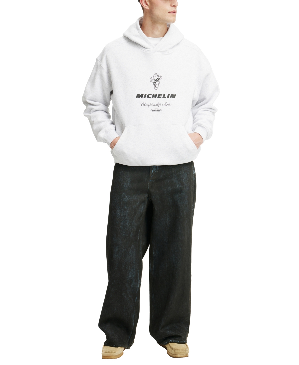 Shop Cotton On Men's Michelin Box Fit Hoodie In Athletic Marle,michelin Keep Rolling