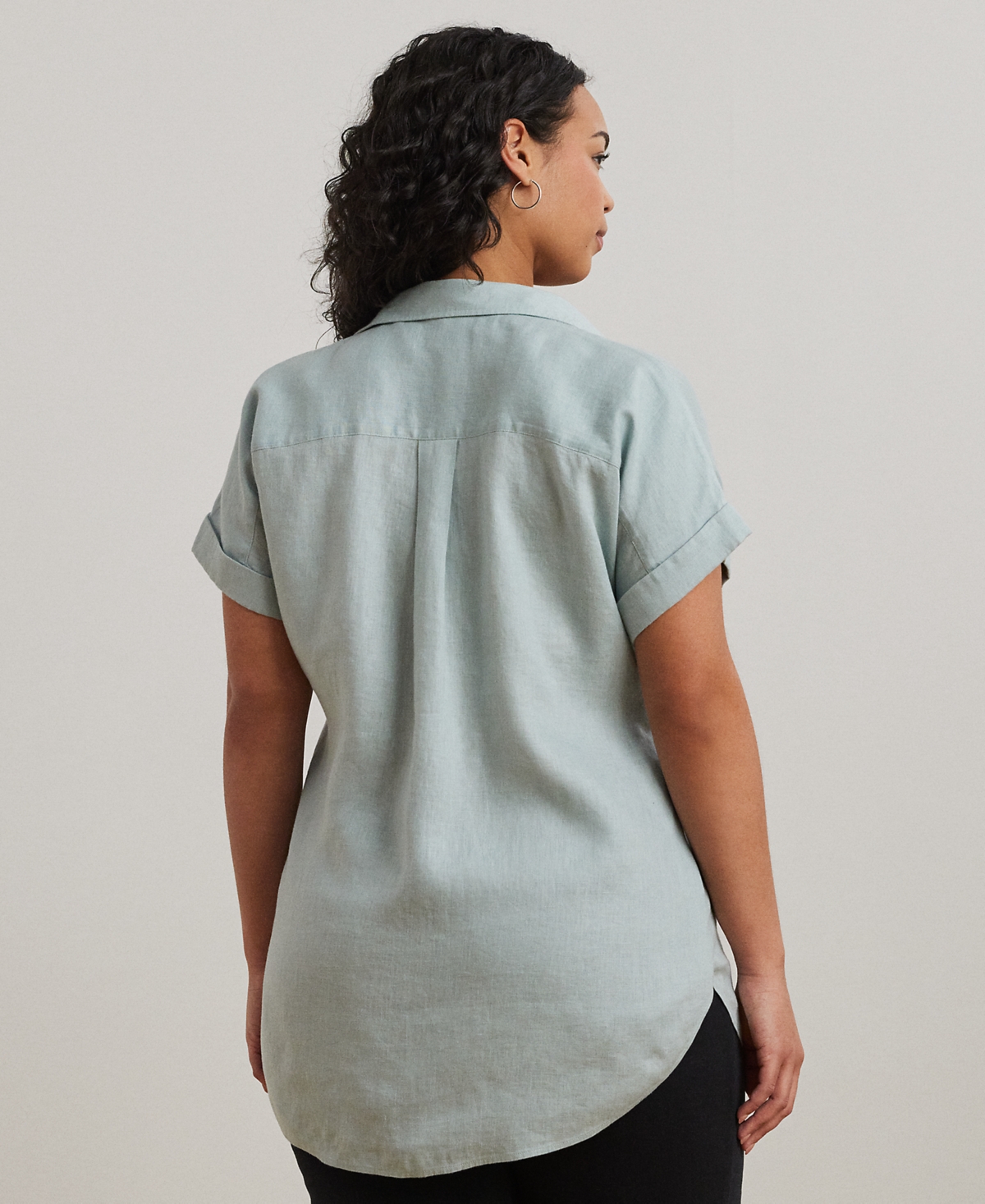 Ralph Lauren Plus Size Linen Dolman Sleeve Top In Aqua Pearl
