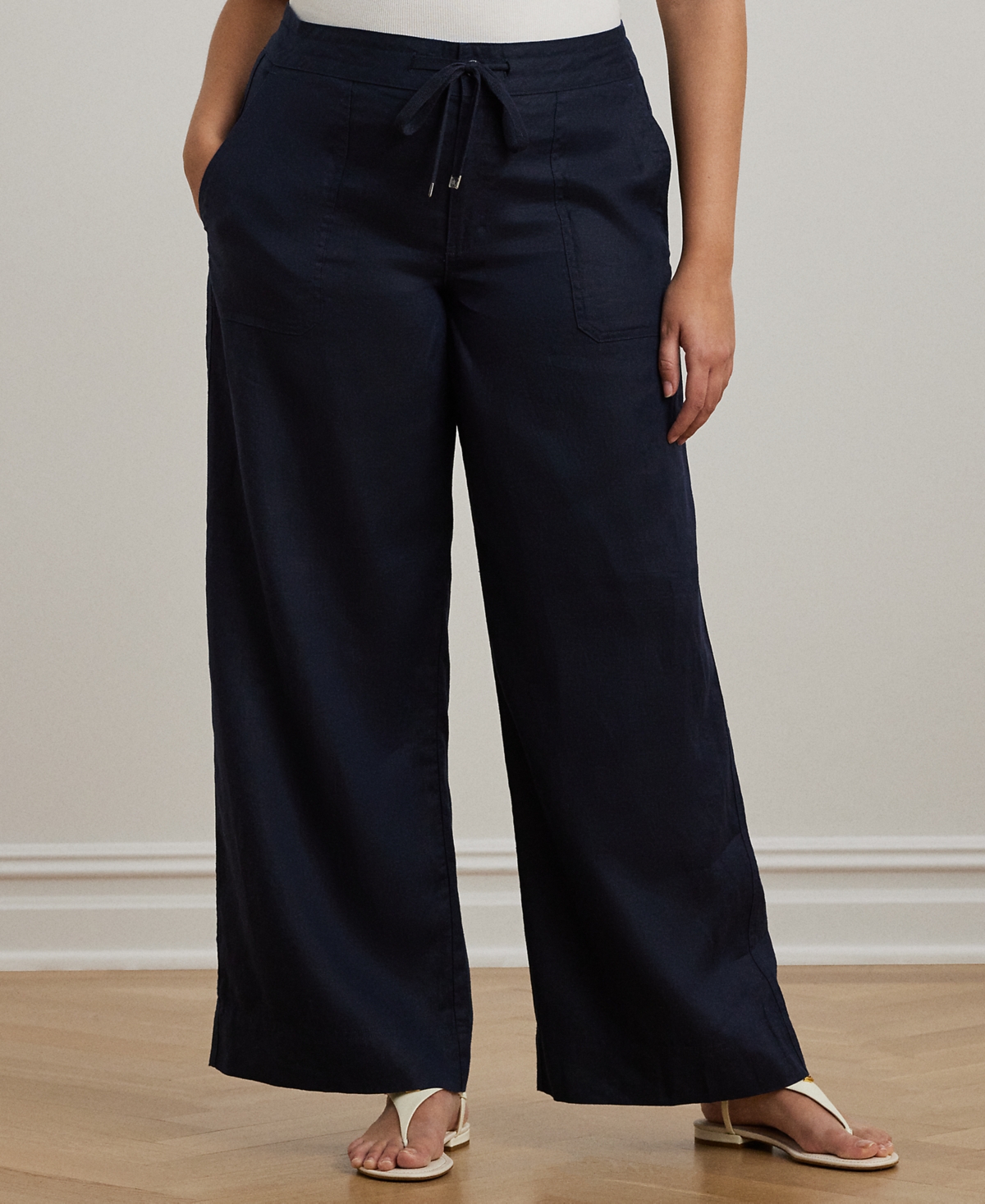 Ralph Lauren Plus Size Linen Drawcord Pants