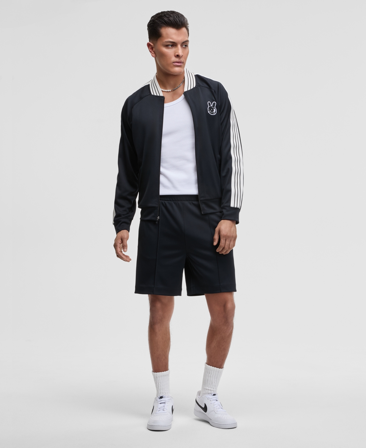 Men's Regular-Fit Contrast Paneled 7" Tricot Track Shorts, Exclusively at Macy's - Deep Black
