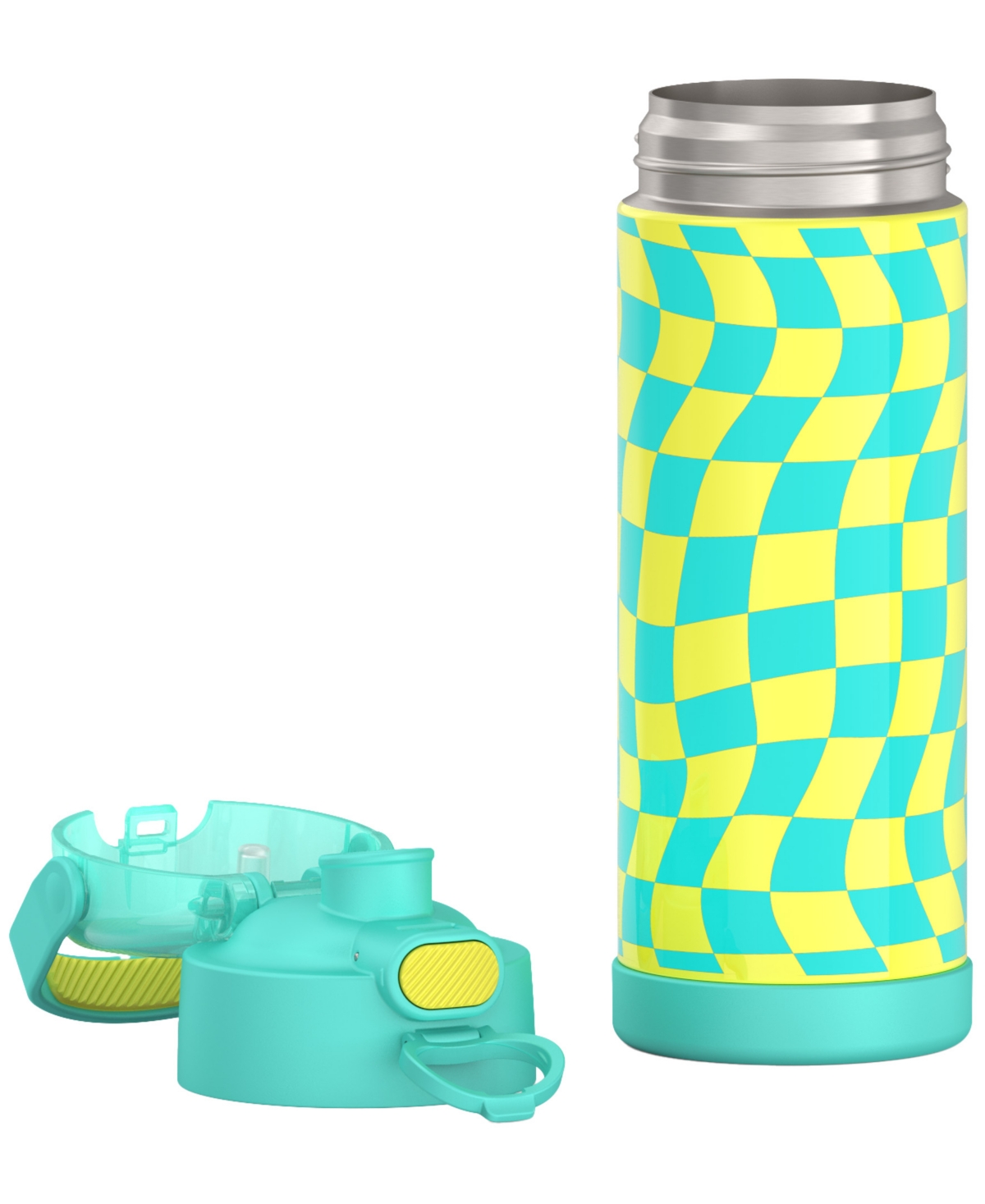 Thermos Funtainer 16 Oz. Water Bottle With Locking Lid In Wavy Checkers Teal