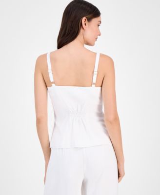 Tahari ASL Women's Linen-Blend Button-Front Tank Vest 