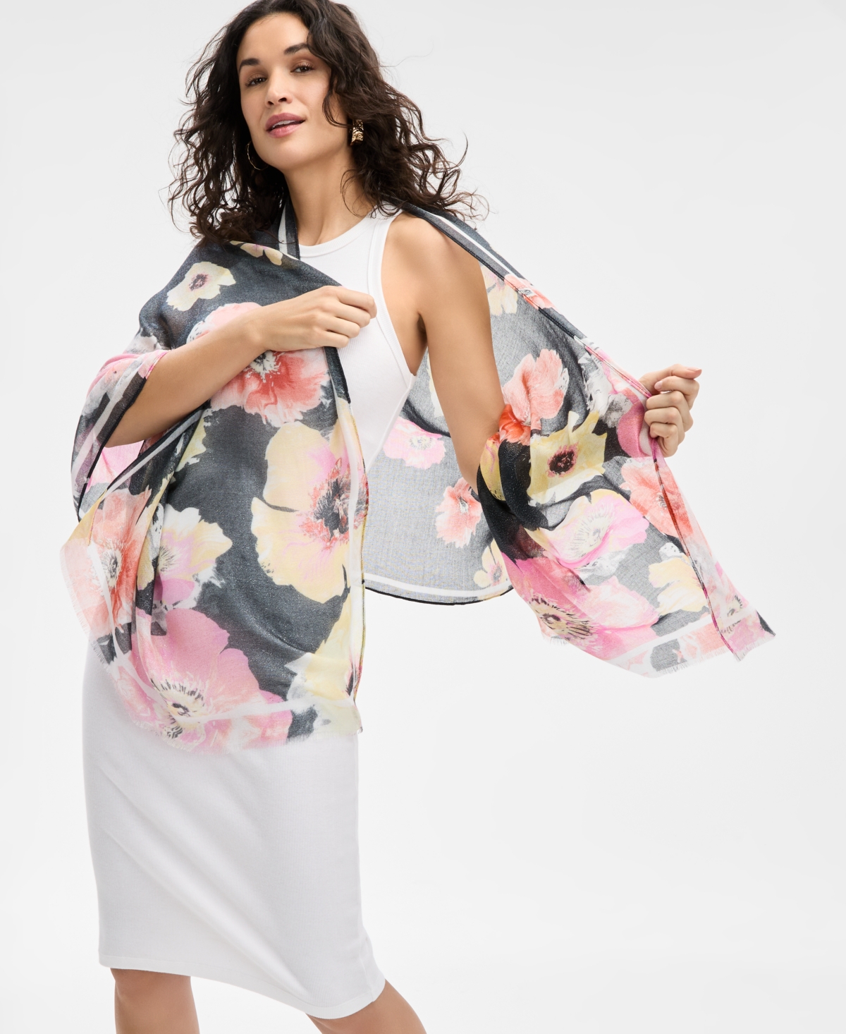 Inc International Concepts Deima Blooms Printed Wrap, Exclusively At Macy's In Black Multi