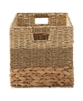12" x 12" Mixed Weave Storage Baskets, Natural - Set of Collapsible Cubes, Woven Bin Organizers for Bathroom, Bedroom, Laundry