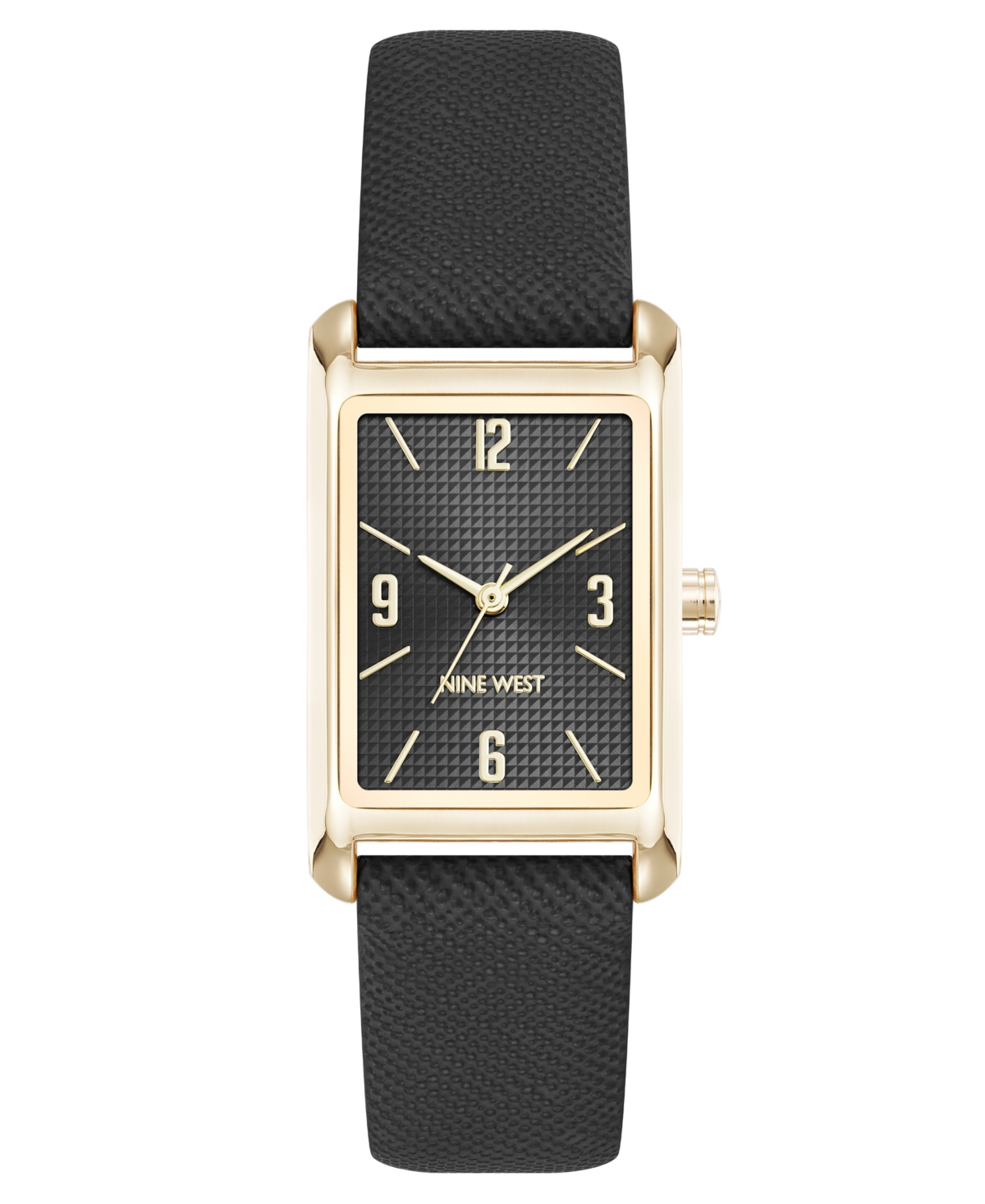 Women's Quartz Rectangular Gold-Tone and Black Polyurethane Leather Band Watch, 22mm - Black, Gold-Tone