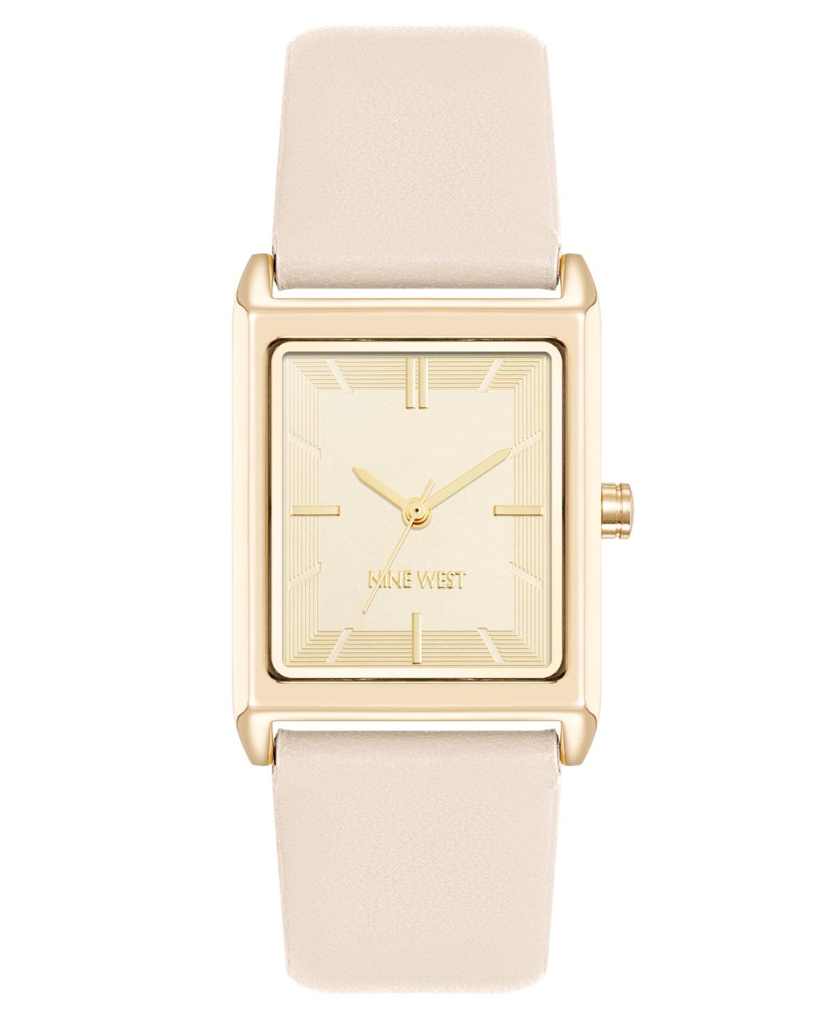 Nine West Women's Quartz Rectangular Gold-tone And Pink Polyurethane Leather Band Watch, 26mm In Cream,gold-tone