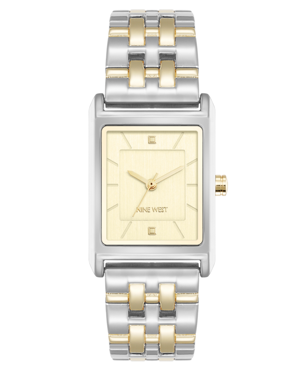 Shop Nine West Women's Quartz Rectangular White And Two-tone Metal Alloy Watch, 24mm In Silver-tone,gold-tone