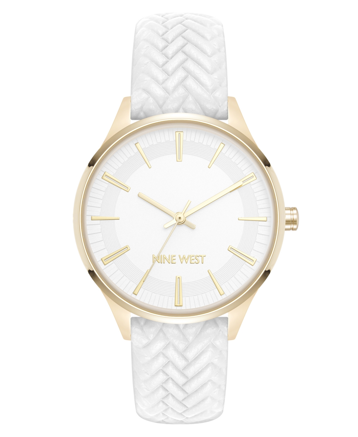 Women's Quartz Boyfriend Gold-Tone and White Polyurethane Leather Band Watch, 35mm - White, Gold-Tone