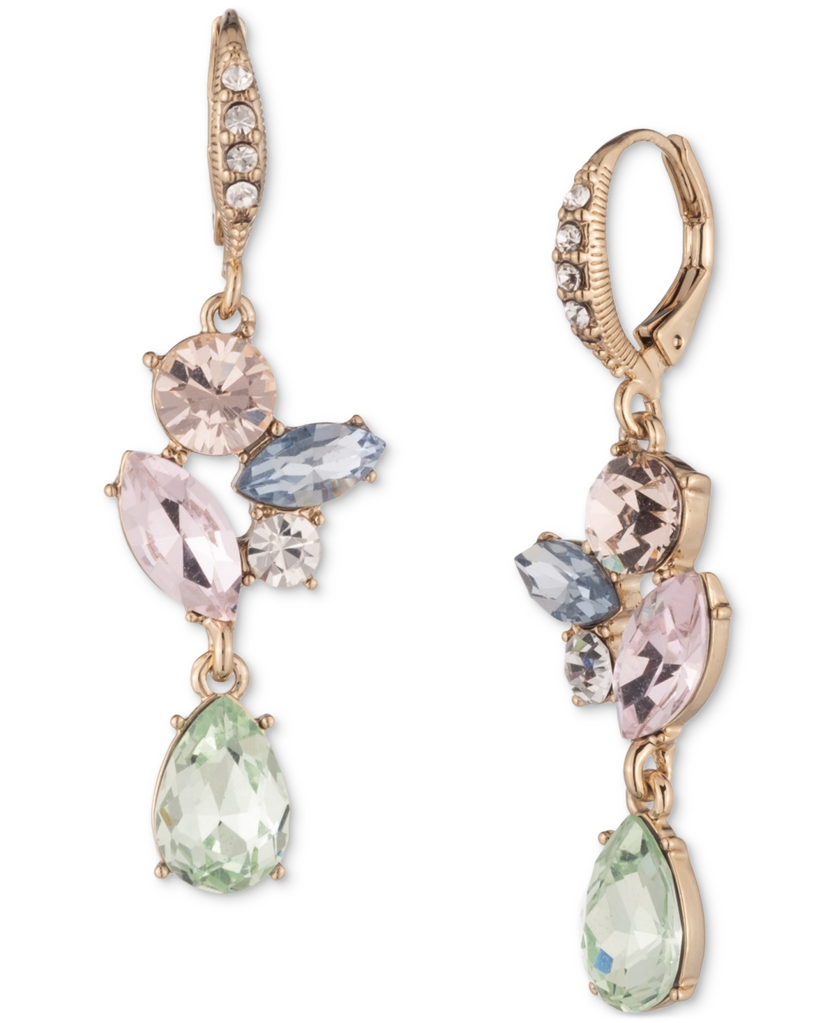 Mixed Crystal Cluster Double Drop Earrings - Multi