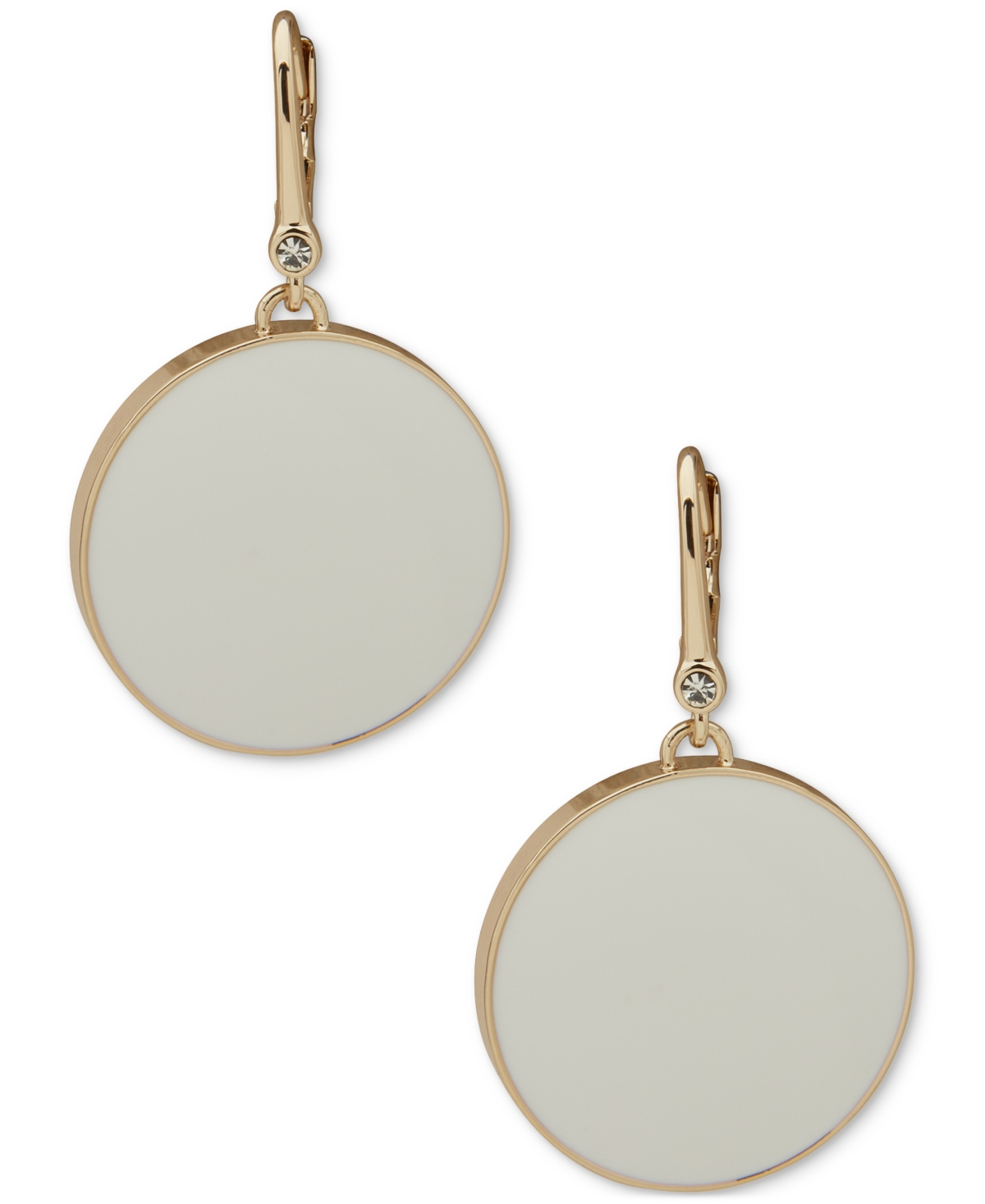 Dkny Gold-tone Large Inlay Drop Leverback Earrings In White