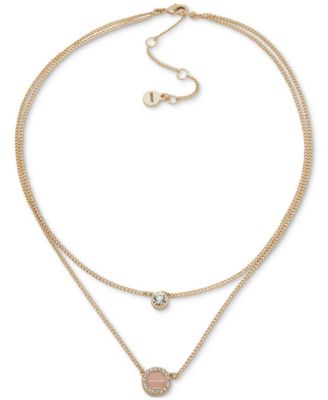 Двухрядное колье DKNY с золотистой коралловой инкрустацией, удлинитель 16 дюймов + 3 дюйма