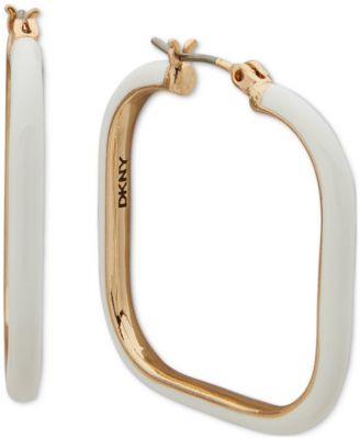 DKNY - Gold Tone Logo Square Small Hoop Earrings, 0.95"