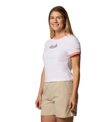 Женская куртка Columbia Lillian Ridge II от Columbia, футболка Rolling Bend Graphic Ringer и шорты BlueVista Hill