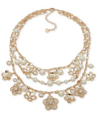 Многослойное колье Anne Klein с каменным цветком в золотистых тонах, удлинитель 16 дюймов + 3 дюйма