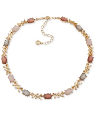 Колье Anne Klein с золотистым овальным камнем, перекрещивающимся на воротнике, удлинитель 16 дюймов + 3 дюйма