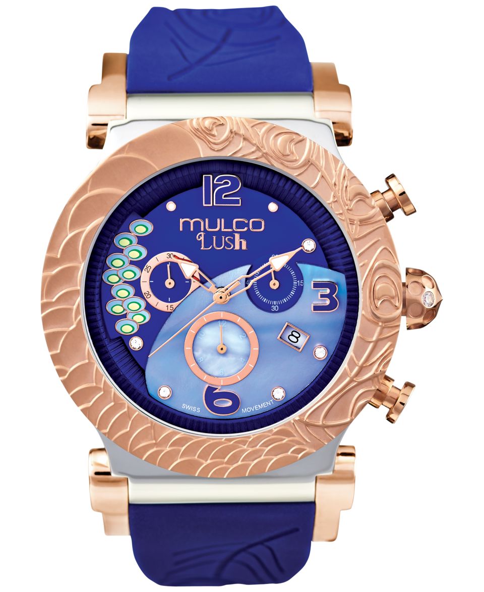 MULCO Womens Swiss Chronograph Lush Blue Silicone Strap Watch 47mm