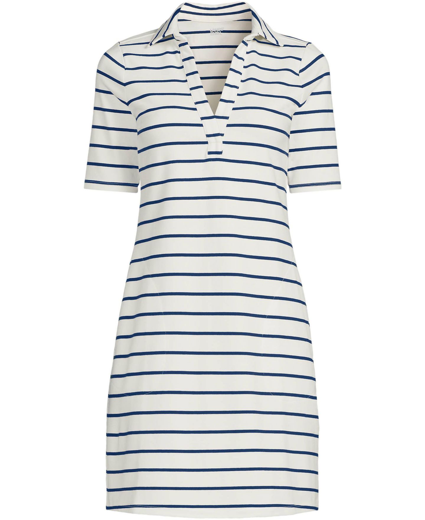 Женское платье Lands' End Starfish Elbow Sleeve Polo Dress, цвет: Тёмно-синий / Слоновая кость полосатый — фото 3