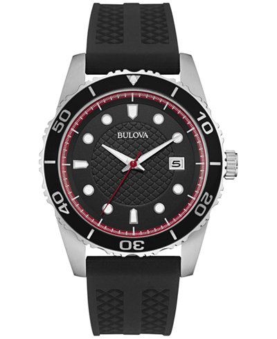 Bulova Men's Black Silicone Strap Watch 43mm 98B260