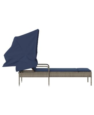 Sun Lounger with Canopy Gray Poly Rattan