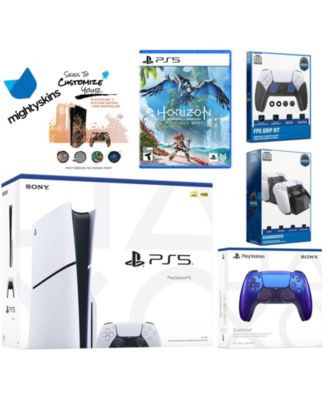 Playstation 5 Slim Disc Bundle with Horizon Forbidden West, Extra Gray Camo Controller, FPS Grip Kit, Dual Charge Dock and MightySkins Decal Vouc