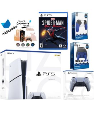 Playstation 5 Slim Disc Bundle with Spider-Man: Miles Morales, Extra Chroma Teal Controller, Pro Gamer Kit, Trigger Kit and MightySkins Decal Vou