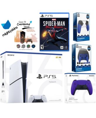 Playstation 5 Slim Disc Bundle with Spider-Man: Miles Morales, Extra Chroma Teal Controller, Pro Gamer Kit, Trigger Kit and MightySkins Decal Vou
