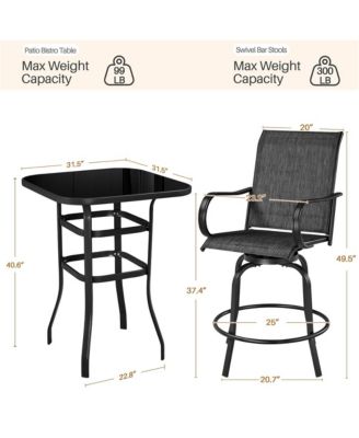 2pcs Quick-dry Patio Swivel Texteline Bistro Chairs, Brown