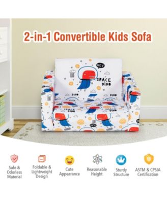 2-in-1 Convertible Kids Sofa with Velvet Fabric
