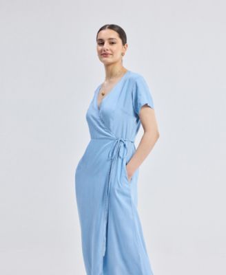 Women's Maxi Wrap Dress in Light Blue