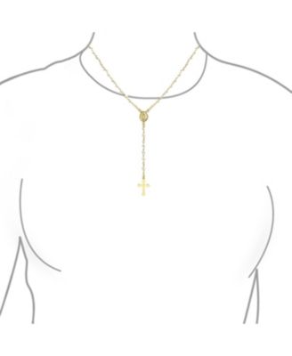 Dainty Religious Guardian Angel Rosary Necklace with White Simulated Pearls Gold Plated Brass