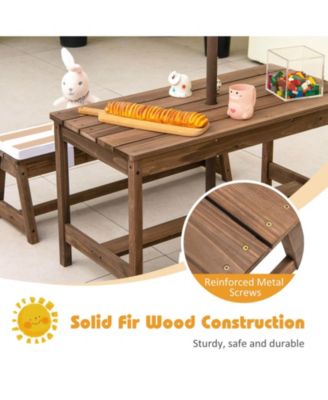 Kids Picnic Table and Bench Set with Cushions and Height Adjustable Umbrella