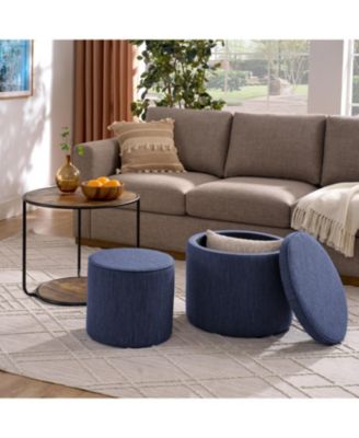 Streamdale Multi-Functional Ottoman with Drum Stool and Storage in Dark Blue